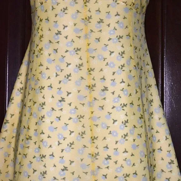 Urban Outfitters Yellow Floral Strappy Sundress Size Large Cottagecore Mini - Picture 4 of 16